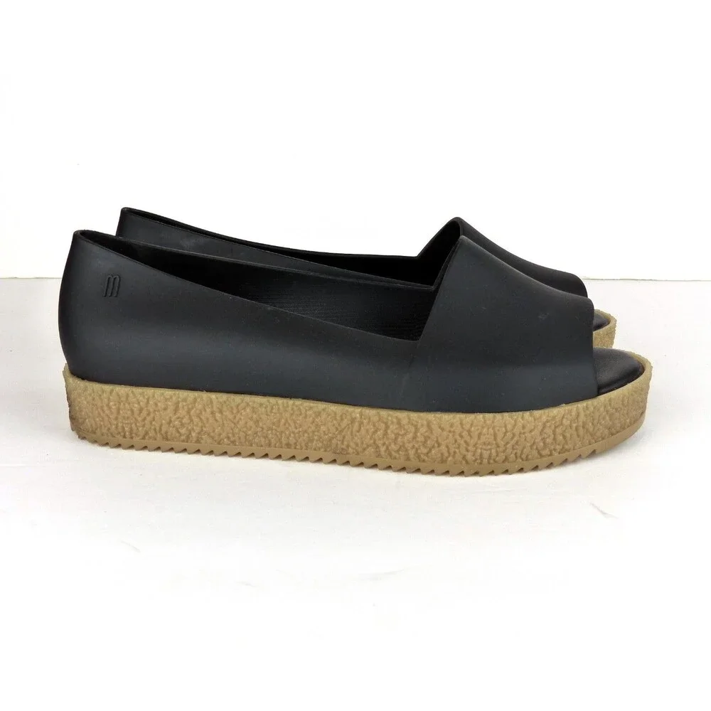 Melissa Puzzle Ad Flats Womens 7 EU 38 Black Platform Slip On Sandals Boho 90s